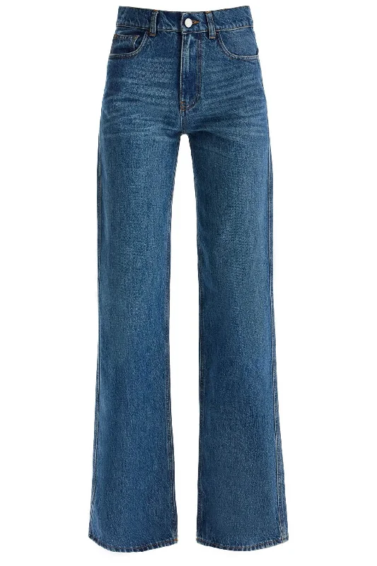 Wide Leg Jeans  - Blue Comfortable Full-Length Denim Jeans