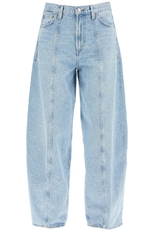 Luna Curved Leg Jeans  - Blue Trendy Paperbag Waist Jeans