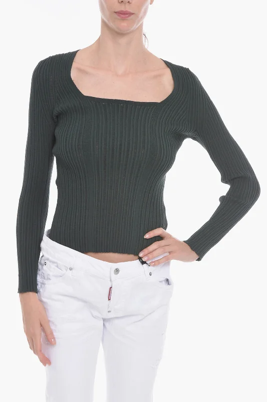 Aeron Squared Neck FINESSE Ribbed Sweater Open Front Closed Front Wrap Front