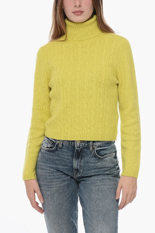 Allude Cable Knit Cashmere Turtleneck Sweater Nylon Fabric Polyester Fabric Spandex Fabric