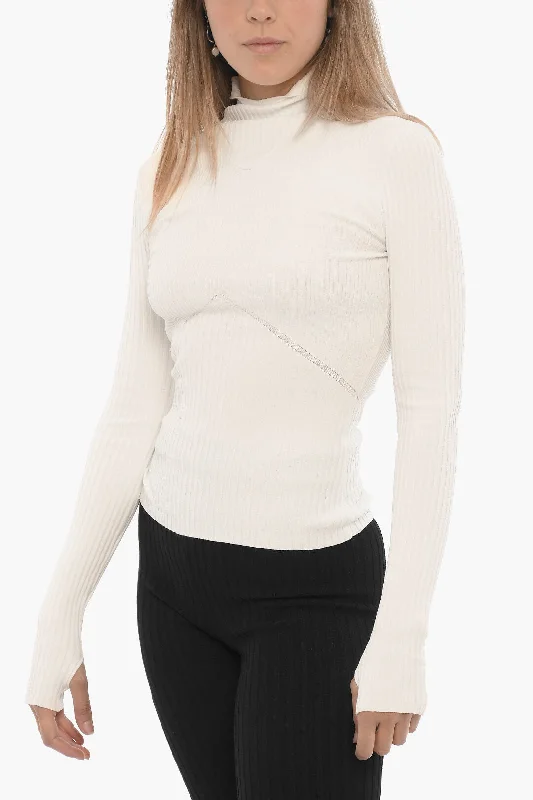 ANDREĀDAMO Ribbed Sweater with Hood Layered Multi-layer Single Layer