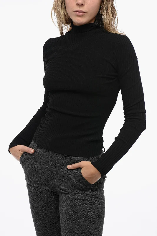 ANDREĀDAMO Ribbed Sweater with Hood Oversized Loose Flowy