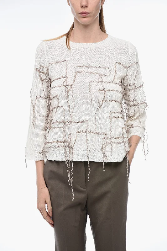 ArchivioB Flared Sweater with Fringe Application Hooded Caped Shawl Collar