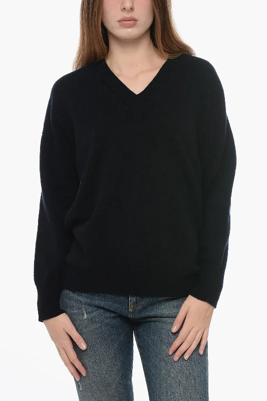 Arovescio Asymmetrical Virgin Wool and Cashmere V-Neck Sweater Fitted Loose Oversized