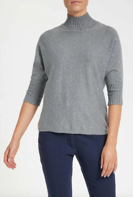 Ash Sweater In Heather Grey Turtle Neck Boat Neck Asymmetrical Neck