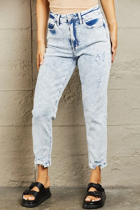 BAYEAS High Waisted Acid Wash Skinny Jeans Comfortable Zip-Up Skinny Jeans