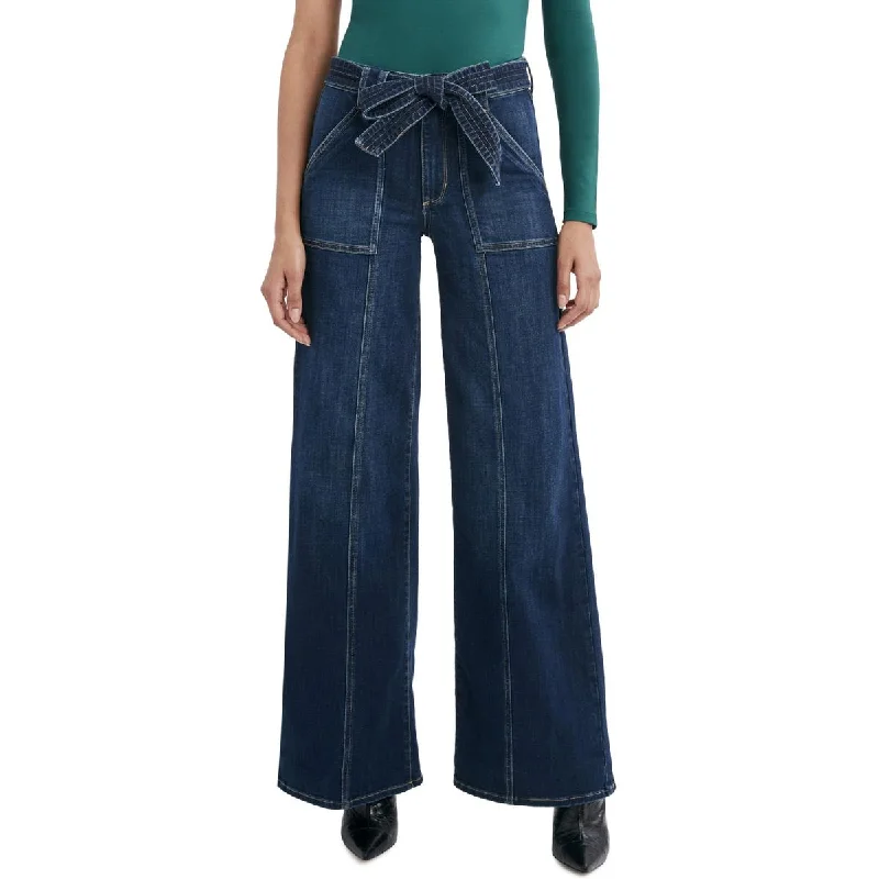 Womens Denim Belted Bootcut Jeans Trendy Paperbag Waist Jeans