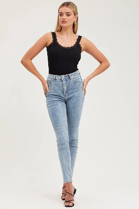 Blue Skinny Denim Jeans High Rise Stylish Bootcut Denim Jeans