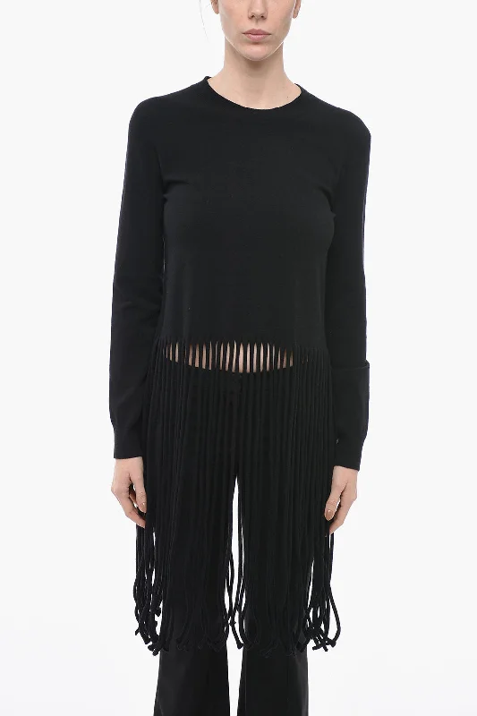 Bottega Veneta Wool Blend Sweater with Fringe Detail Fleece Sweater Nylon Polyester