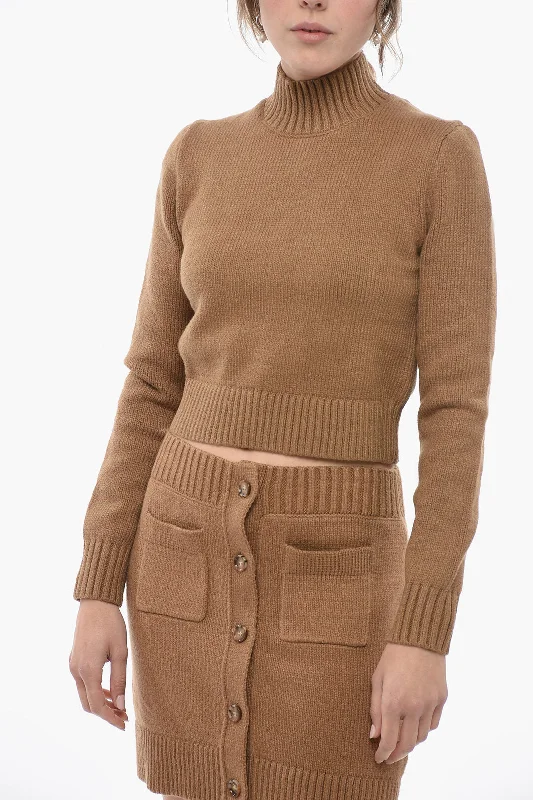 Burberry Turtleneck Cotton Blend Crop Sweater Rayon Fabric Velvet Fabric Corduroy Fabric