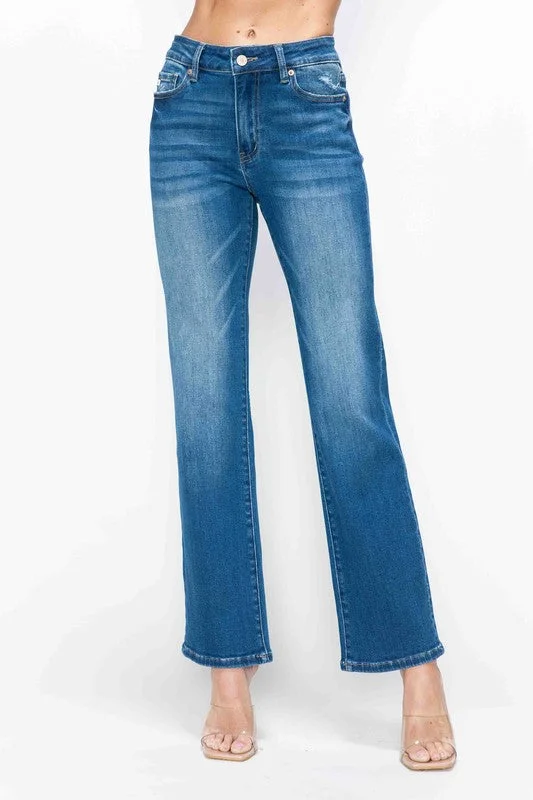 bytos Full Size Cat's Whiskers High Rise Straight Jeans Trendy Plus Size Jeans