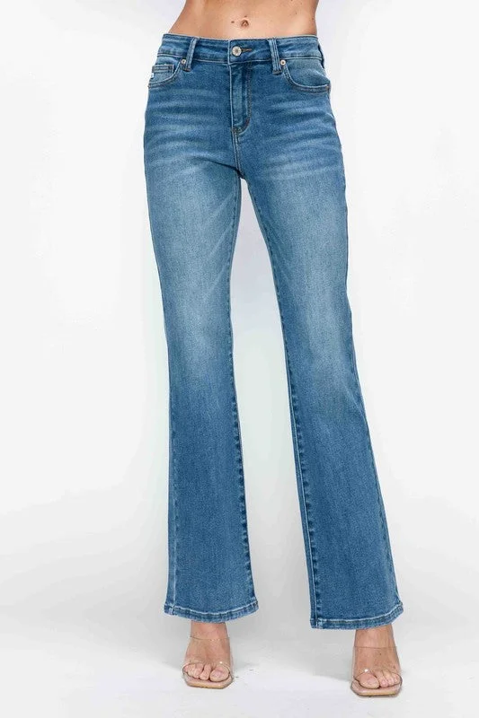 bytos Full Size Cat's Whiskers Mid Rise Bootcut Jeans Trendy Skinny Fit Jeans