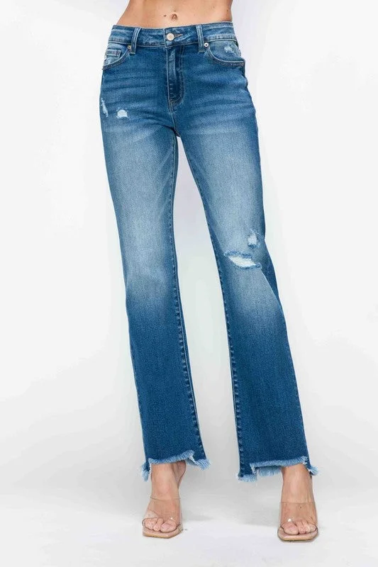 bytos Full Size Raw Hem Distressed Mid Rise Straight Jeans Casual Distressed Denim Jeans bytos Full Size Raw Hem Distressed Mid Rise Straight Jeans Casual Distressed Denim Jeans
