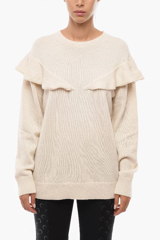 Chloe Cashmere Crew-neck Sweater with Ruffle Detail Wool Fabric Cashmere Fabric Tweed Fabric