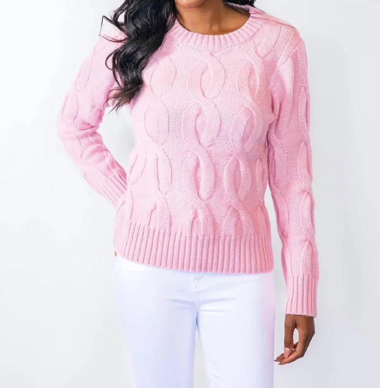 Chunky Cable Knit Sweater In Blush High Neck Crew Neck V-Neck