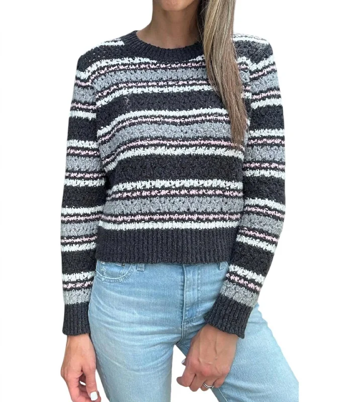 Chunky Stripe Fancy Stitch Sweater In Charcoal/pink Stretchy Elastic Breathable