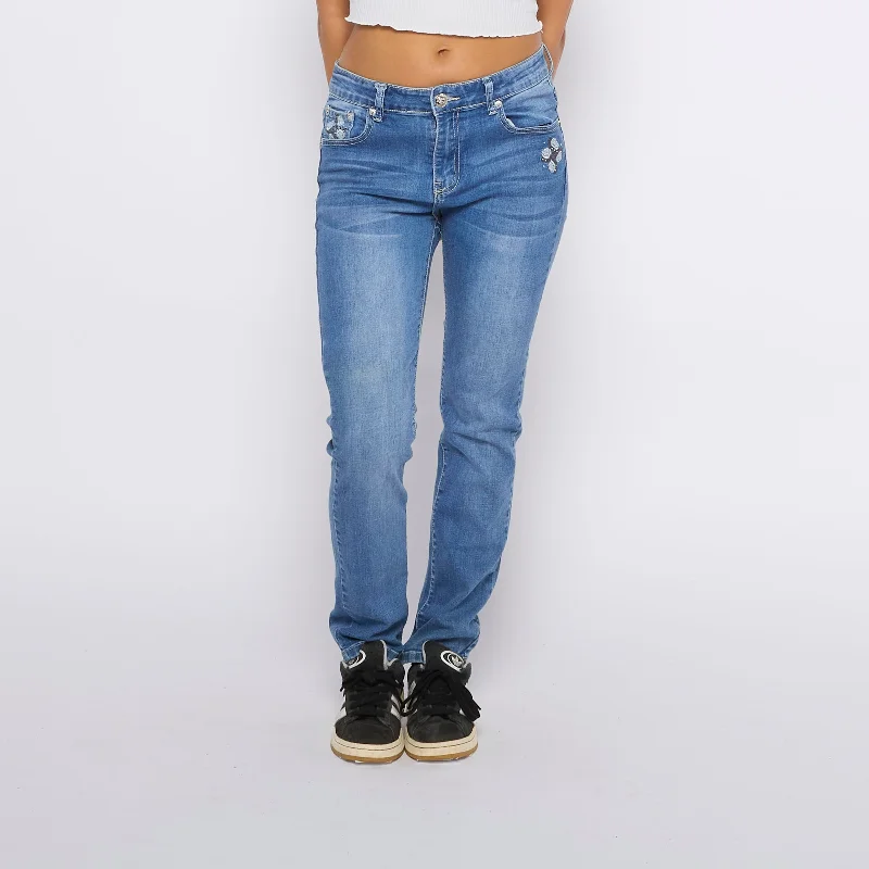 DKIN Embroidery  Straight Leg Jeans - UK 10 Fashionable Straight Cut Jeans