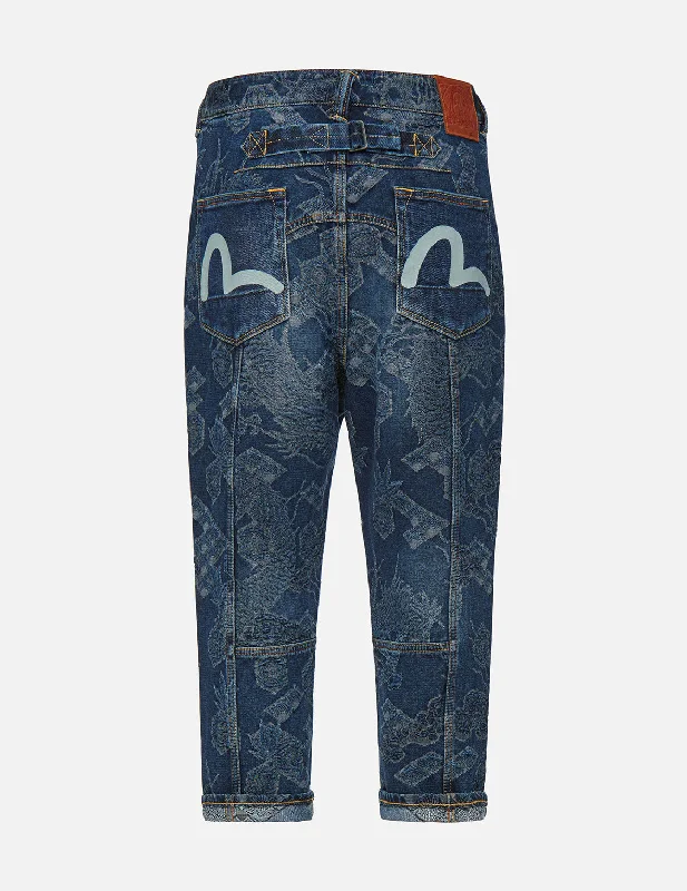 Dragon Jacquard Drop Crotch Denim Jeans Comfortable Dark Wash Jeans