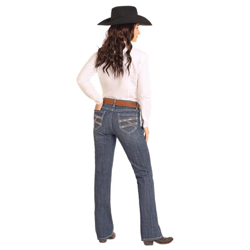 Rock & Roll Women's Dark Vintage Riding Jean Trendy Low-Rise Slim Jeans