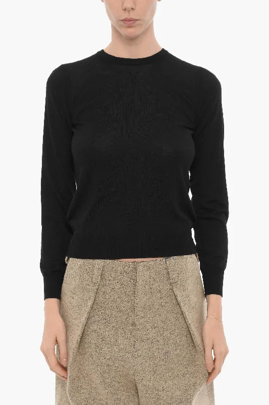 Drumohr Merino Wool Crew-neck Sweater Solid Print Embellished