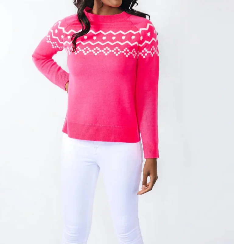 Fair Isle Sweater In Hibiscus Chenille Blend Fleece Blend Nylon Blend