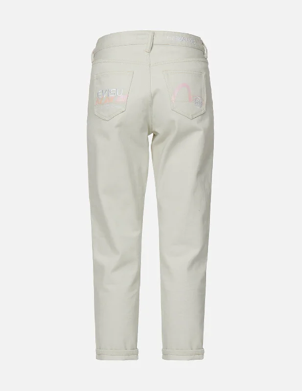 Gradient Seagull Print Relaxed Fit Jeans Trendy Colored Denim Jeans