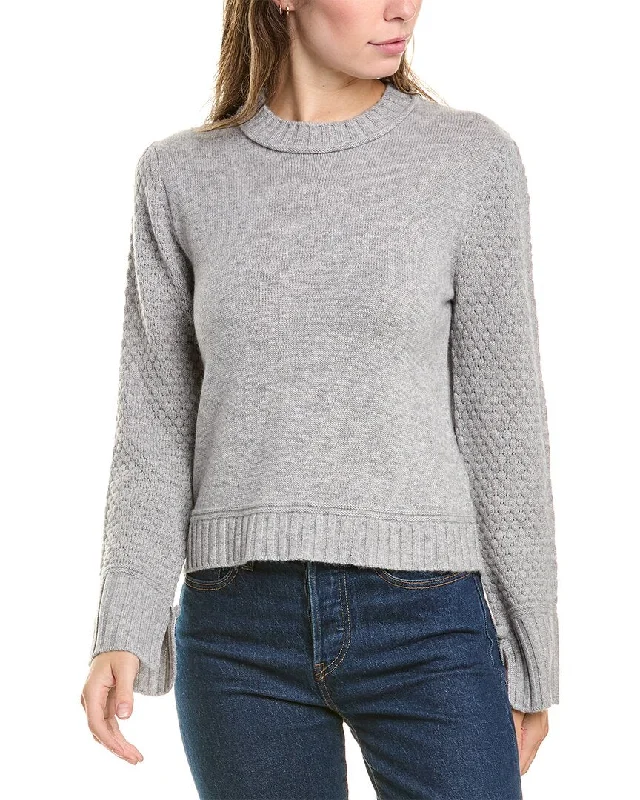 Hannah Rose Raised Diamond Sleeve Wool & Cashmere-Blend Sweater Tailored Straight A-Line