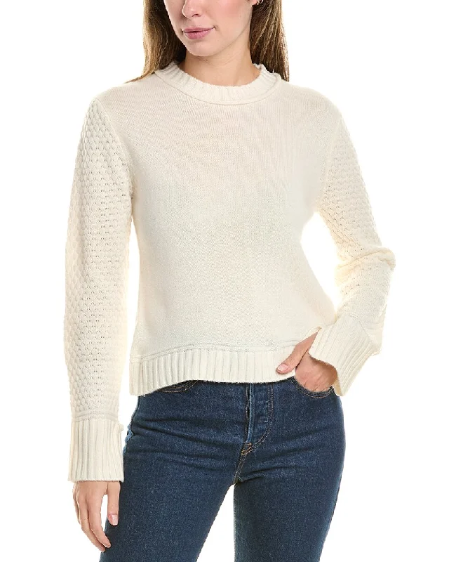 Hannah Rose Raised Diamond Sleeve Wool & Cashmere-Blend Sweater Toggled Drawstring Belted