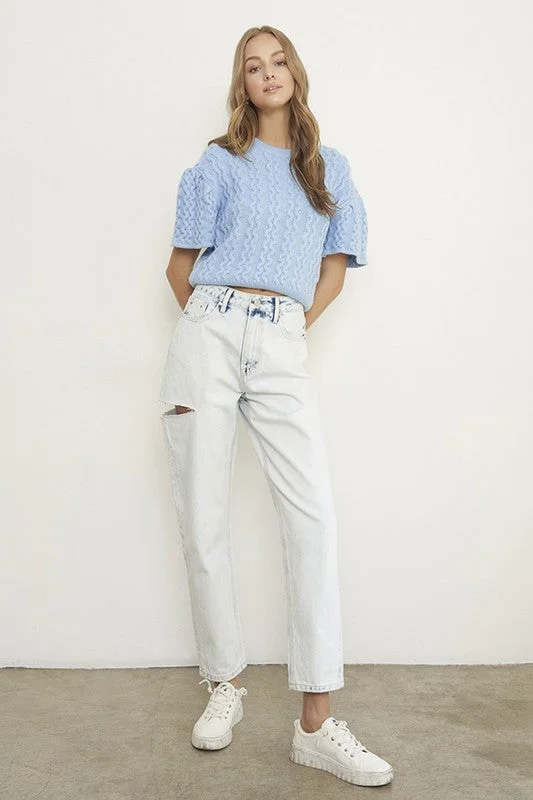 High Rise Loose Jeans Stylish Stone-Wash Denim Jeans