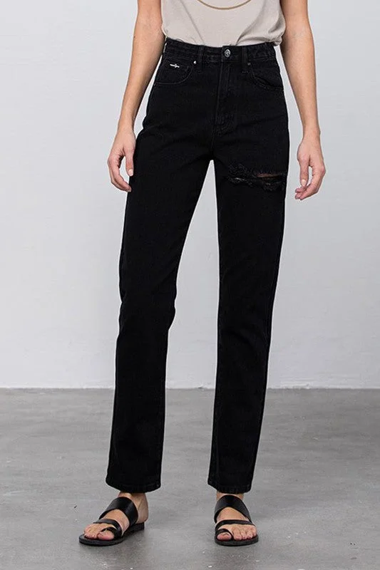 High Waist Destroyed Mom Jeans Comfortable Stretch Denim Jeans