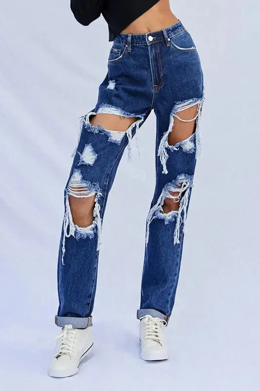 High Waist Ripped Baggy Jeans Stylish Tapered Fit Jeans