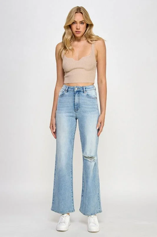 Insane Gene High Rise Relaxed Wide Leg Jeans Fashionable Straight Fit Denim