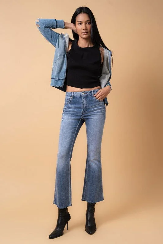 Insane Gene Mid Rise Crop Flare Jeans Comfortable Mid-Rise Jeans