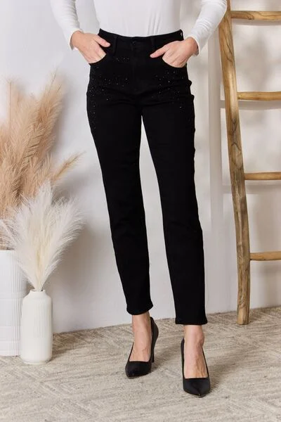 Judy Blue Full Size Rhinestone Embellishment Slim Ladies Jeans Stylish High-Waist Jeans Judy Blue Full Size Rhinestone Embellishment Slim Ladies Jeans Stylish High-Waist Jeans