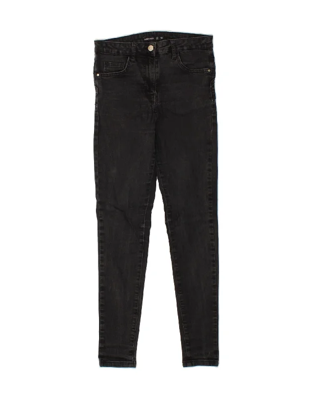 KAREN MILLEN Womens Skinny Jeans UK 10 Small W26 L28 Black Cotton Stylish Shredded Denim Jeans