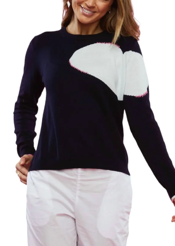 Kelly Heart Sweater In Navy Modern Contemporary Chic