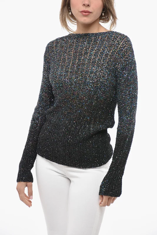 Maison Margiela MM1 Crew Neck Lurex Sequined Sweater Lace Blend Ribbed Blend Corduroy Blend