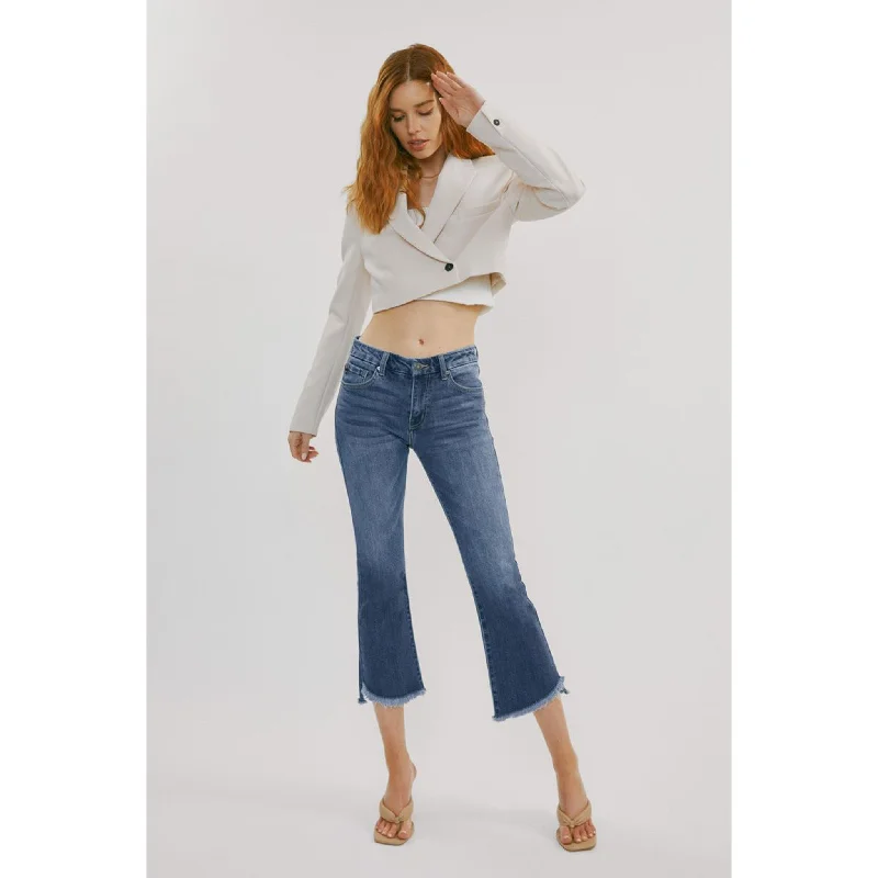 Kancan Aida Mid Rise Cropped Flare Jeans Cozy Relaxed Fit Jeans