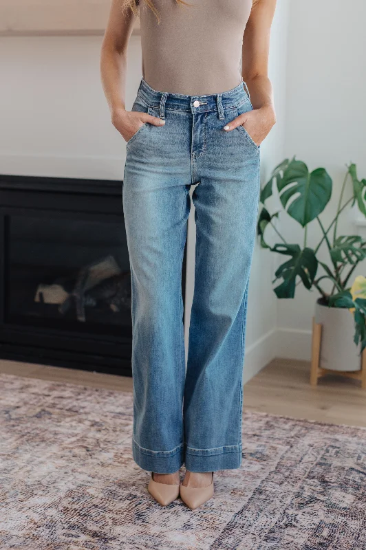 Judy Blue Mindy Ladies Mid Rise Wide Leg Jeans (acid wash) Casual High-Waisted Bootcut Jeans