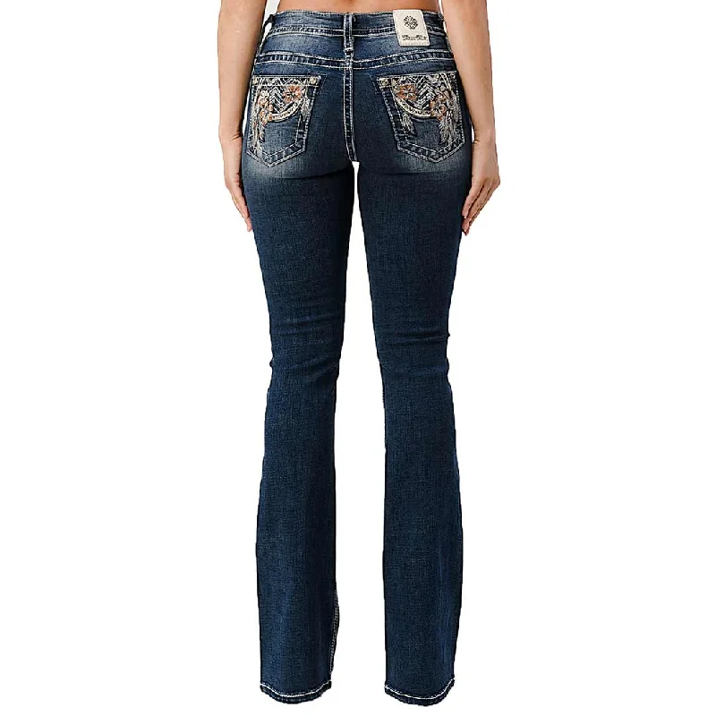 Miss Me Women's Floral Dreamcatcher Bootcut Jeans Stylish Bootcut Denim Jeans
