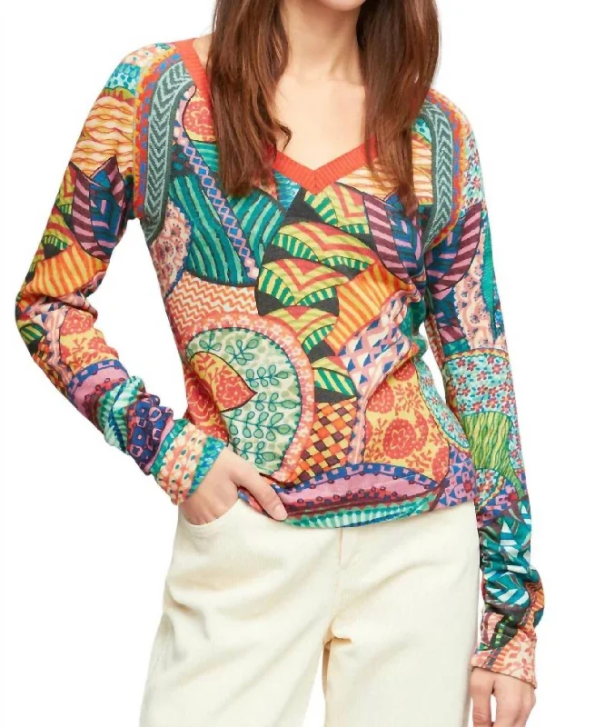 Montreux Pullover Sweater In Multi Ribbed Striped Patterned