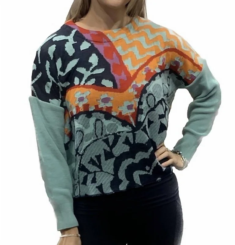 Muret Pullover Sweater In Aqua Silk Blend Satin Velvet