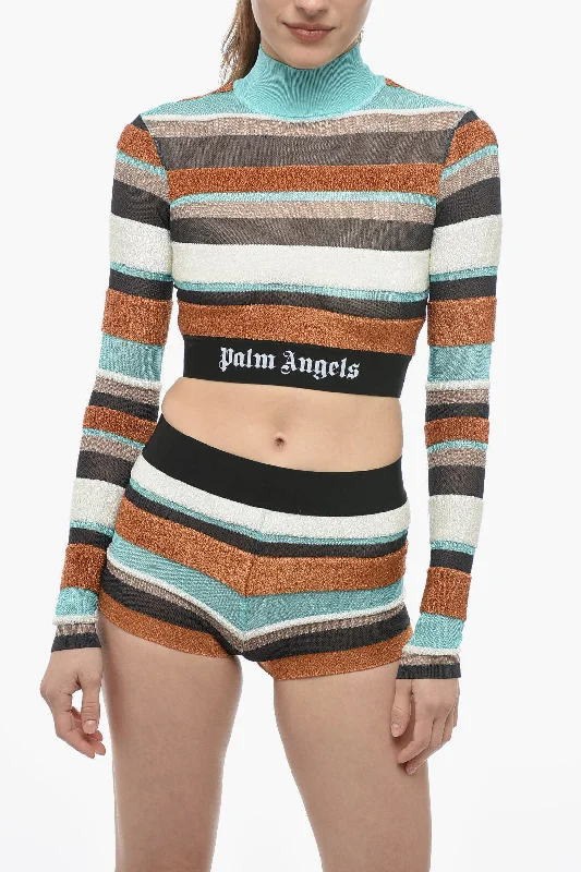 Palm Angels Multicolor Striped Lurex Turtleneck Sweater Chenille Fabric Brocade Fabric Lace Fabric