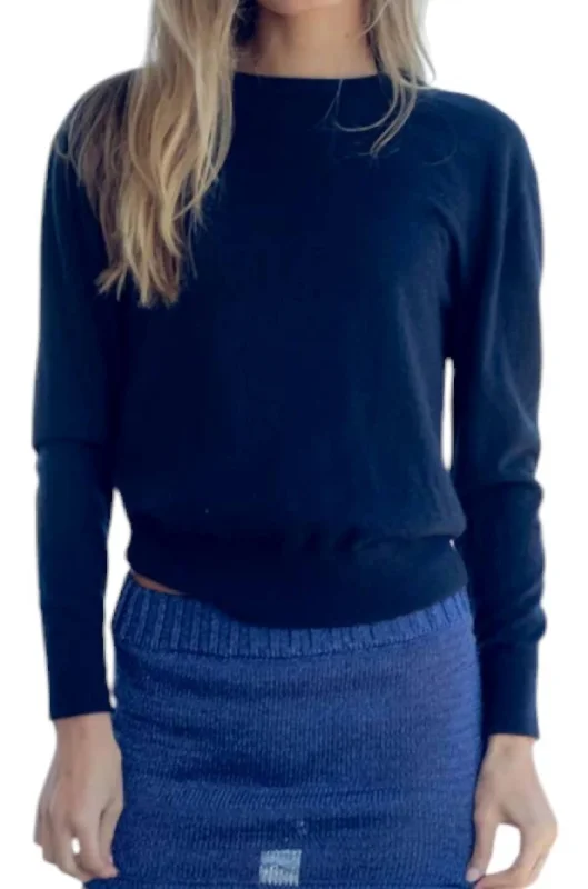 Paper Thin Cashmere Sweater In Navy Glossy Satin Silk