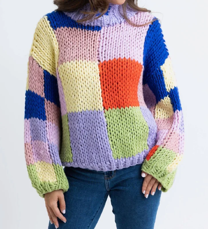 Piper Crochet Colorblock Sweater In Multi Collared Crew Neck Turtle Neck