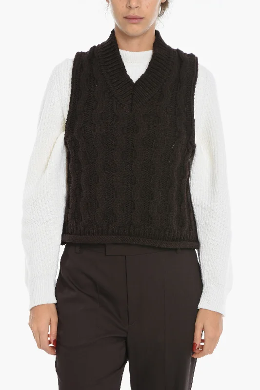 Samsoe Samsoe Cable Knit Sleeveless HUSKE V-Neck Sweater Sleeveless Collared Crew Neck Turtle Neck