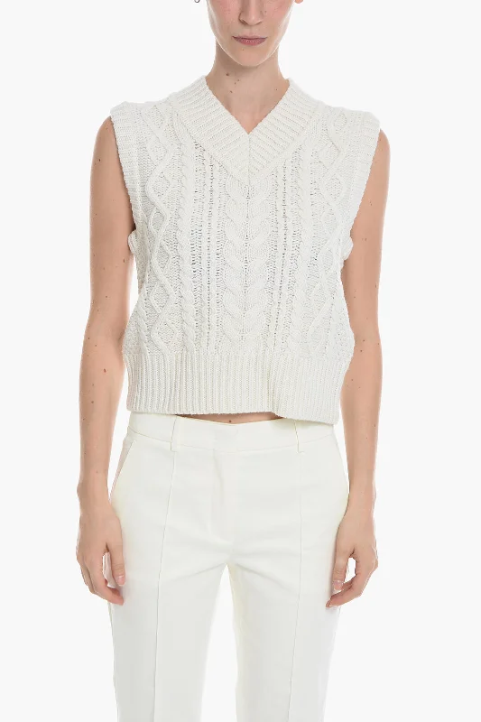 Samsoe Samsoe Cable Knit Sleeveless KAYA V-Neck Sweater High Neck Crew Neck V-Neck