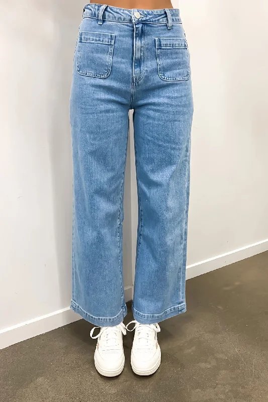 Sarah Wide Leg Jean Light Blue Comfortable Folded Hem Jeans