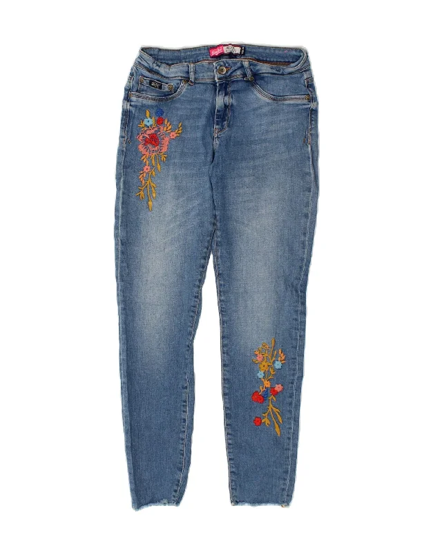 SUPERDRY Womens Alexa Graphic Jegging Jeans W30 L30 Blue Floral Cotton Trendy Low-Rise Slim Jeans