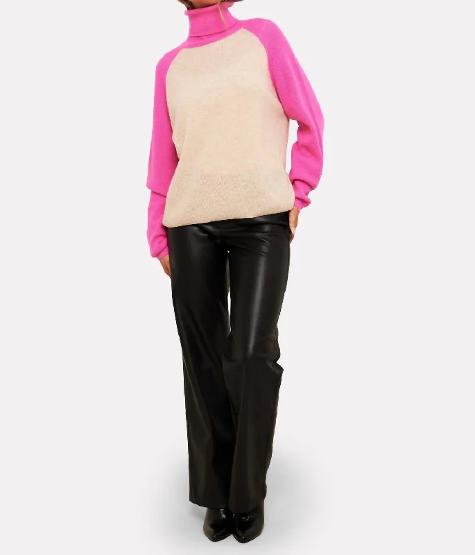 Susie Cashmere Ribbed Roll Neck Sweater In Diva Pink Stretchy Elastic Breathable